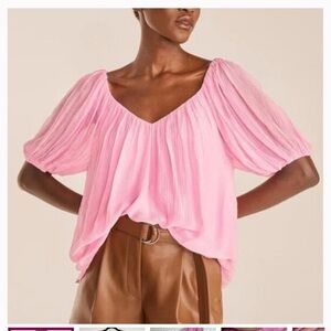 NWT Rebecca Taylor Pink Silk Puff Sleeve Top S